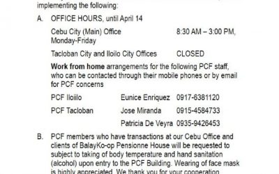 PCF Advisory: Adjusted Business Hours due to COVID-19